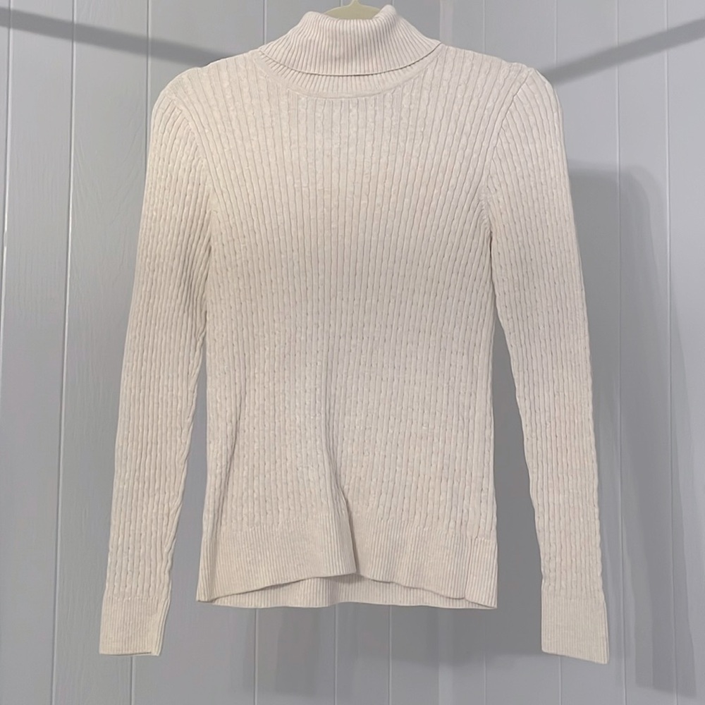 cream turtleneck fitted sweater top , size small